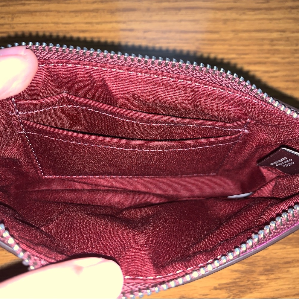 Coach Corner Zip Wristlet Wine Glitter Signature Leather - Picture 5 of 12